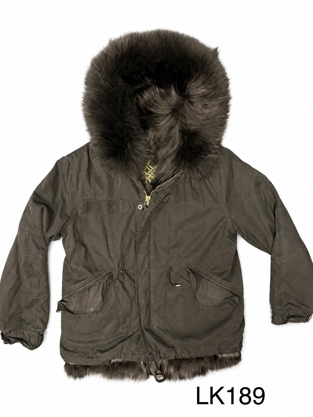 Mr & Mrs Italy Olive Hooded Puffer Jacket with Fur Trim